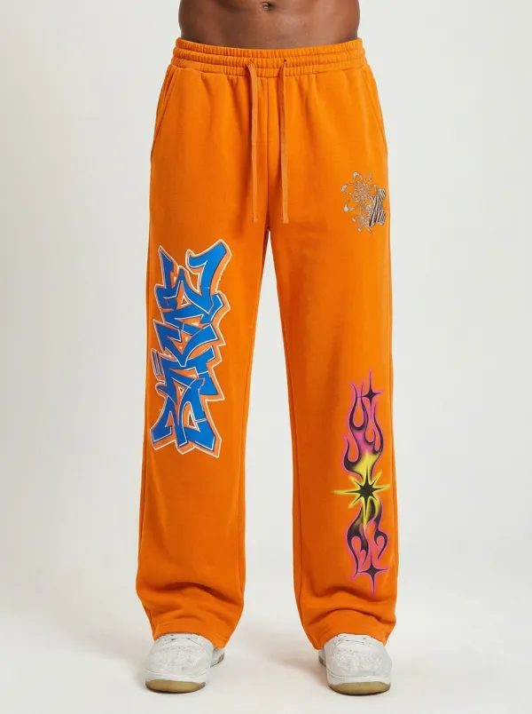 Unisex Streetwear Graffiti Floral Flame Sweatpants