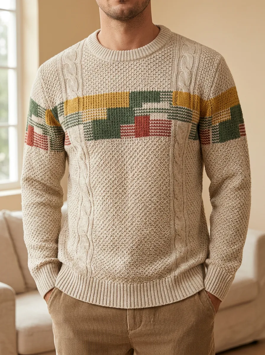 Men's Vintage Geometric Cable Knit Sweater