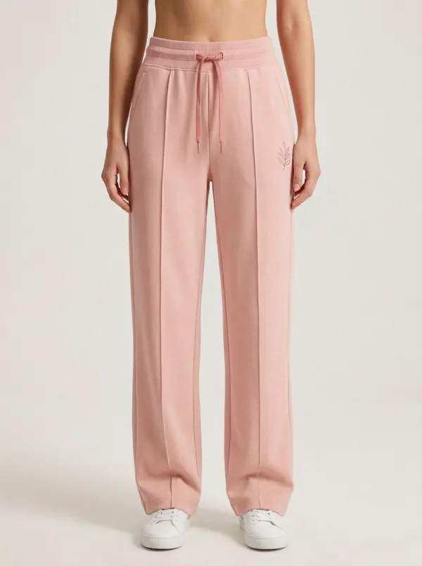 Women's Casual Minimalist Beige Leaf Embroidered Sweatpants