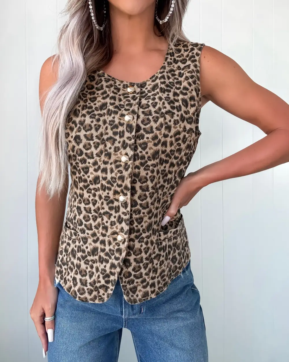 Leopard-Print Denim Vest