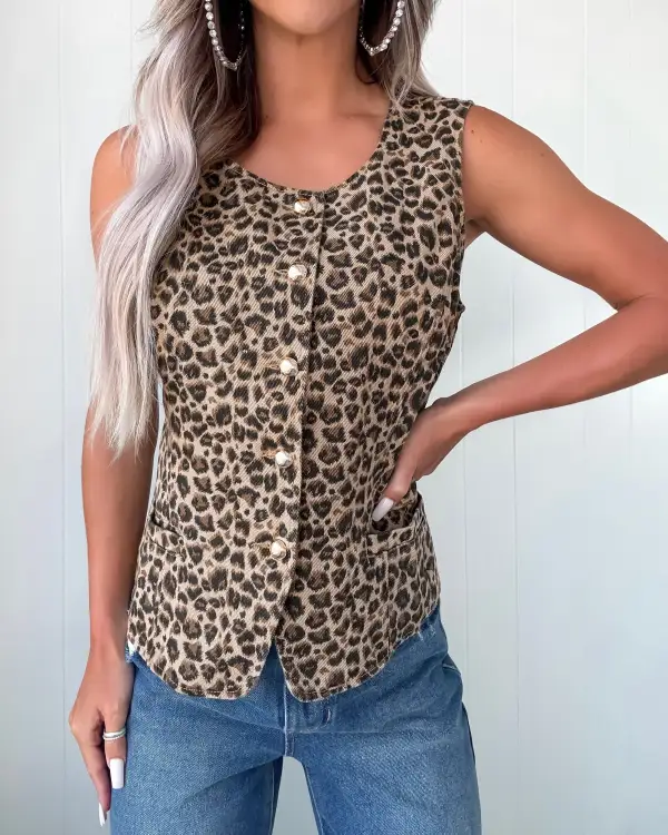 Leopard-Print Denim Vest