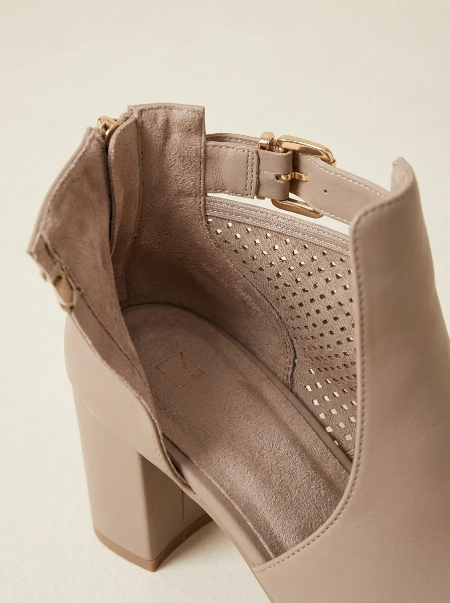 Laser-Cut Buckle-Detail Women's Peep-Toe Ankle Boots