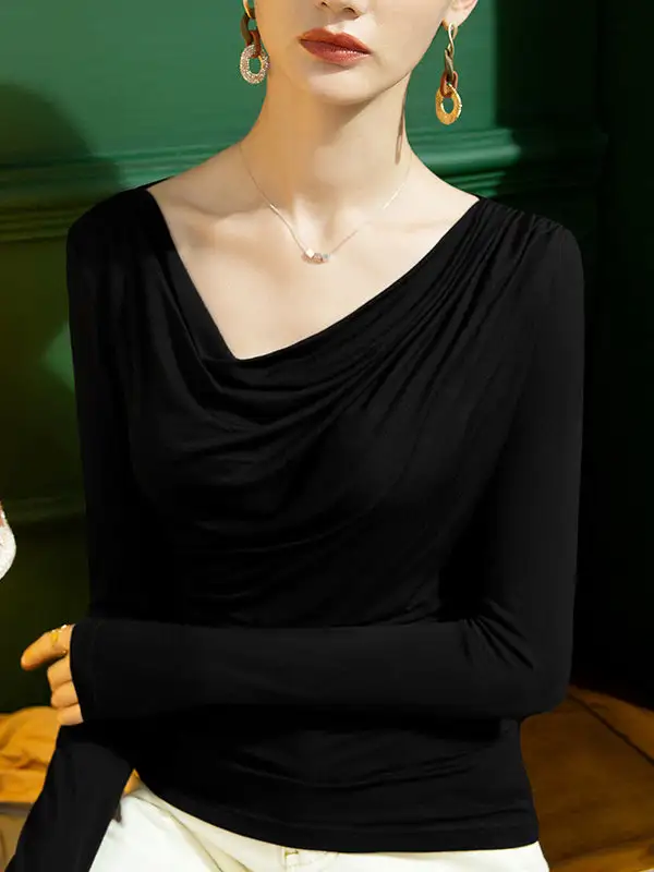 Refined Selection Long Sleeve Slim Fit Pleat Detail T-Shirt