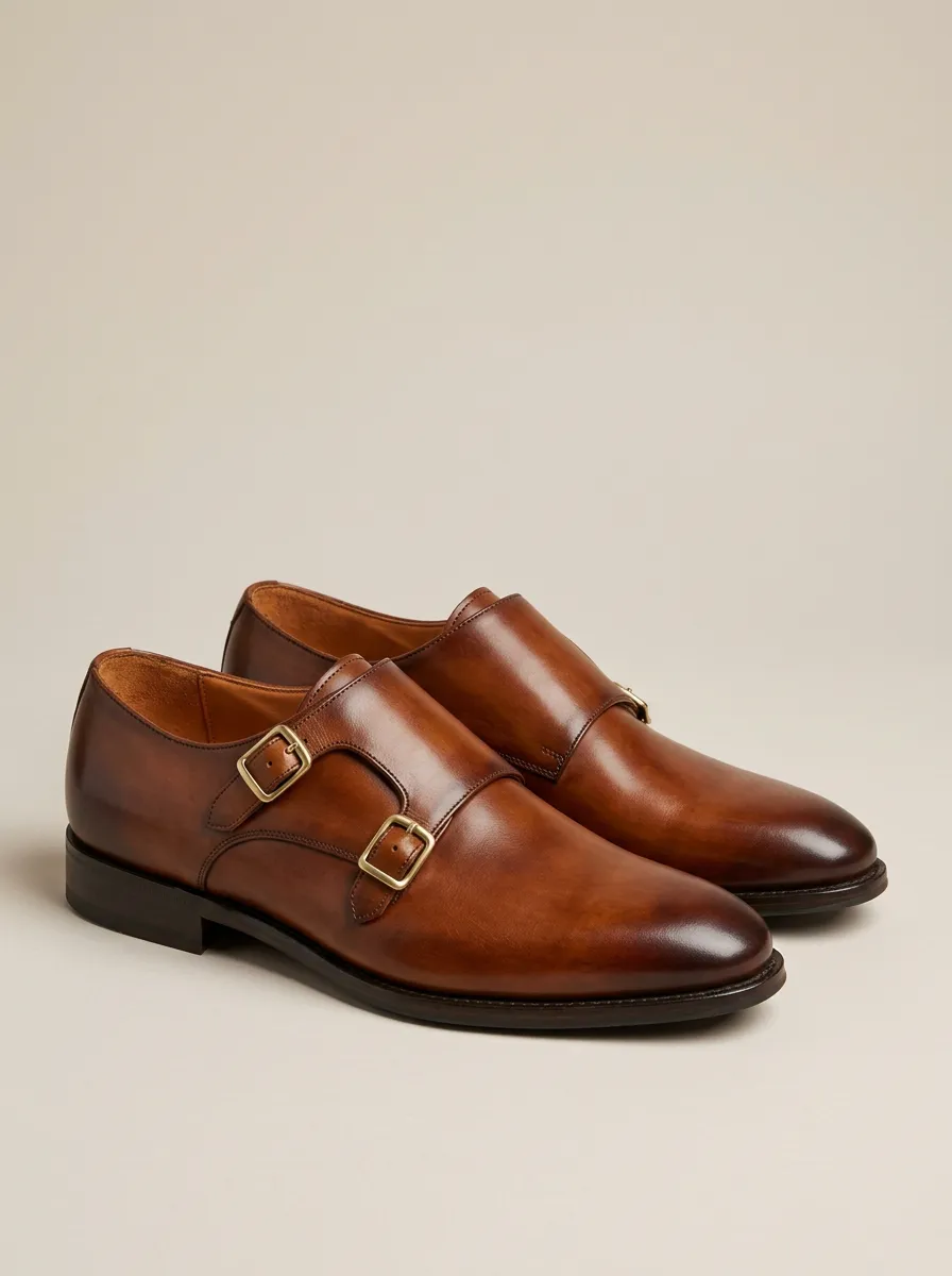 Men's Casual Classic Leather Double Monk Strap Dress Shoes