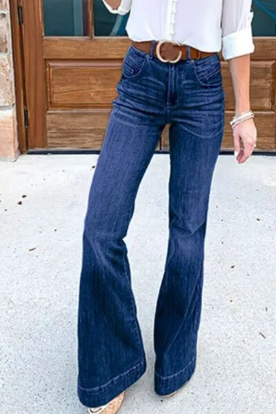 Contoured Flare Leg Pocketed Denim Jeans