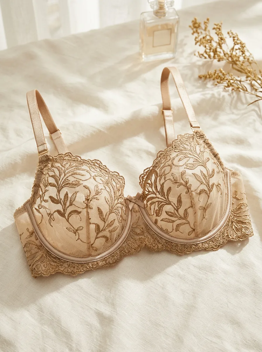 Women's Floral Embroidery Sheer Mesh Underwire Mesh Detail Modern Minimalist Bra