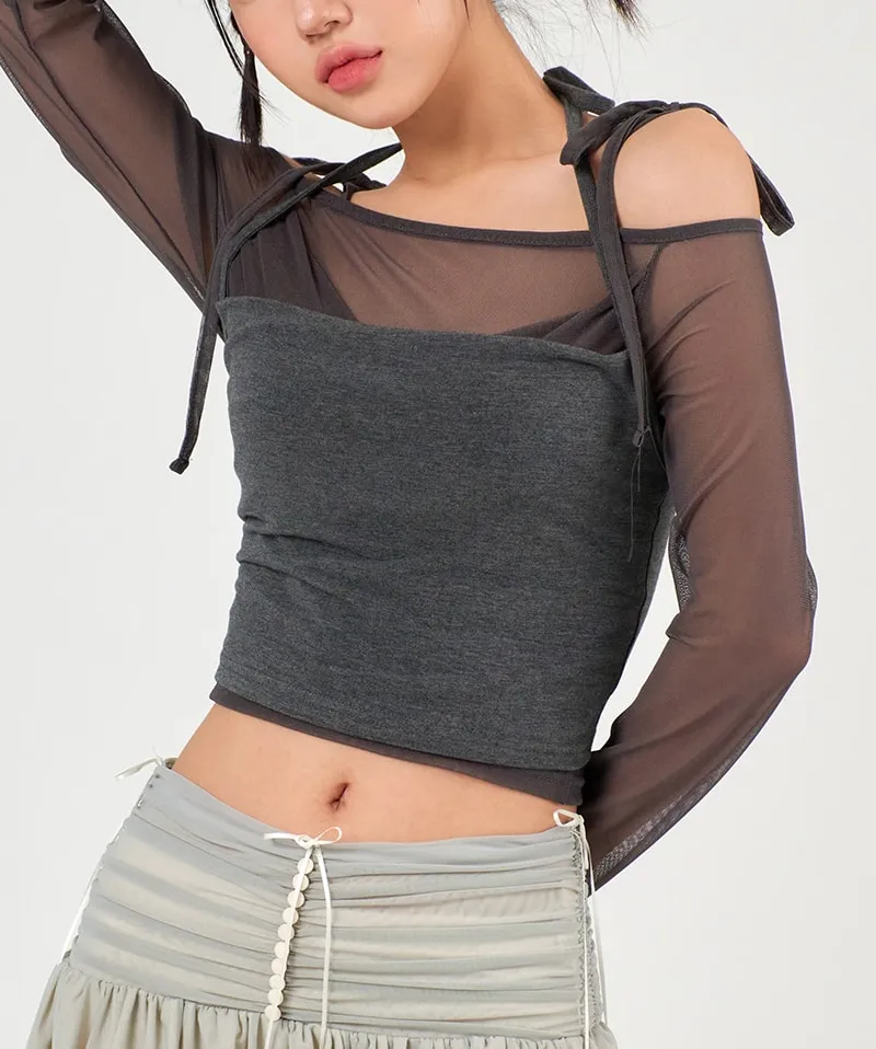 Sheer Long-Sleeve Top and Halter Tank Matching Set