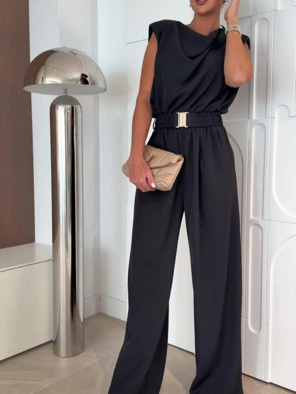 Sleeveless Wide Leg Tailored Jumpsuit
