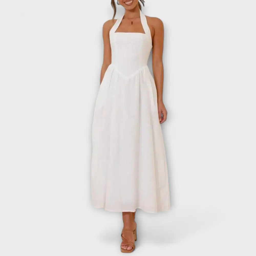 Check Pattern Relaxed Halter Casual Dress