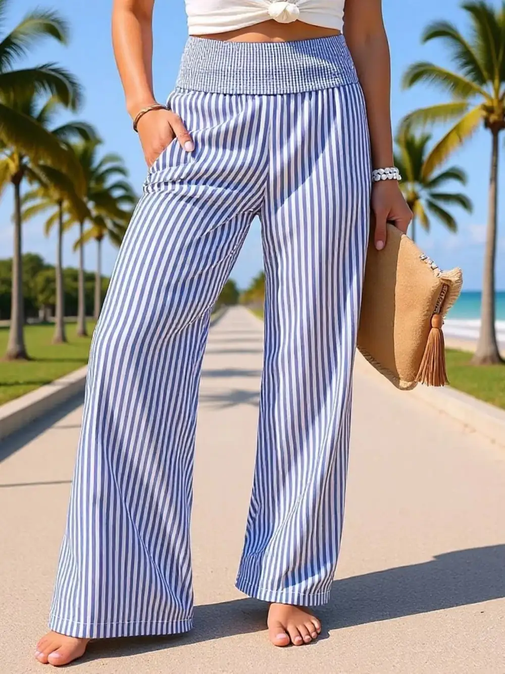 Refined Striped Wide Leg Pants