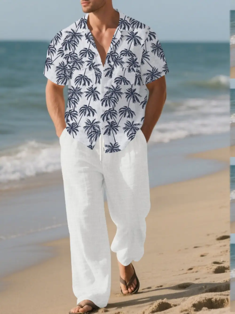 Men's Full Size Tropical Palm Print Button Up
