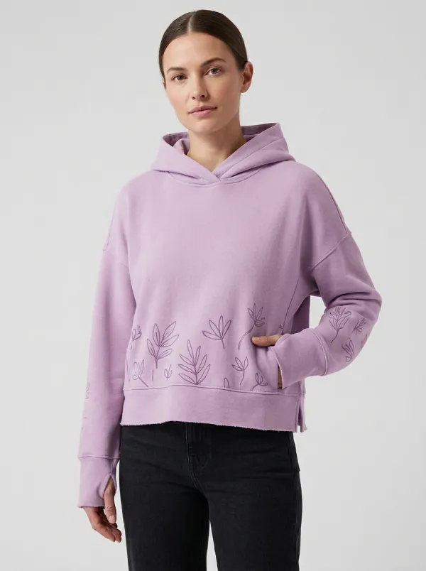 Women's Botanical Floral Line Art Nature Inspired Graphic Hoodie