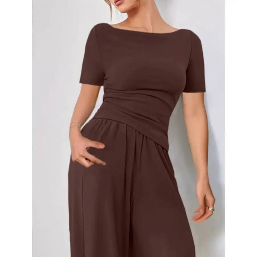 Round Neck Short Sleeve T Shirt and Pants Set