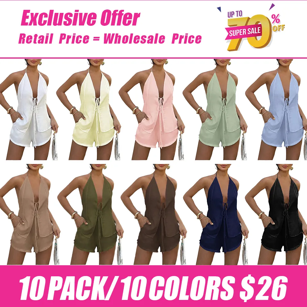 Women's Tie Back Top & Shorts Set