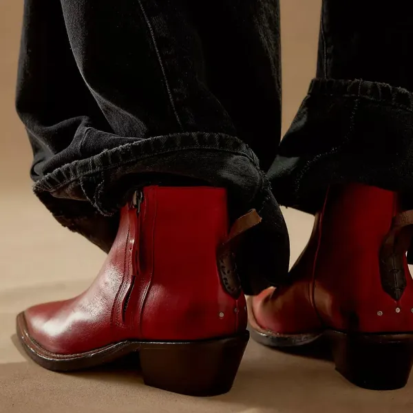 Faux-Leather Zip-Up Pointed-Toe Block-Heel Ankle Boots