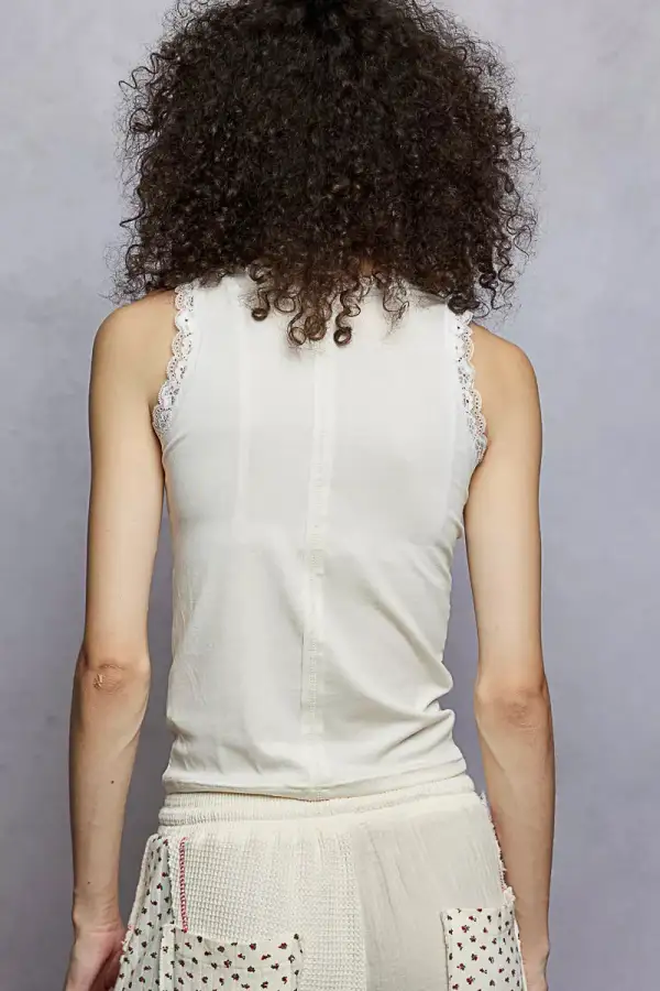 Round-Neck Cropped Lace-Trim Tank Top
