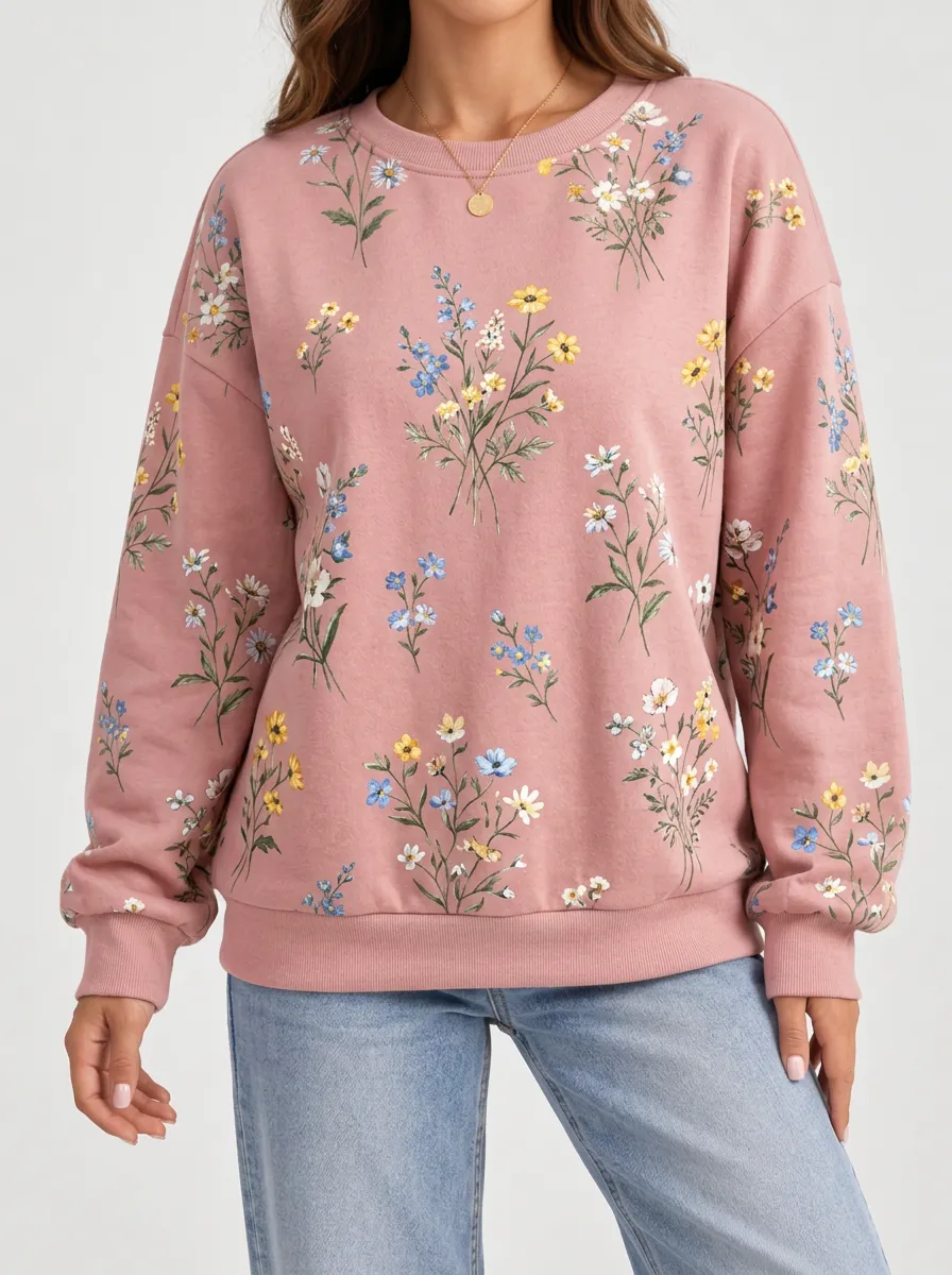 Women's Wildflower Motif Graphic Casual Sweatshirt