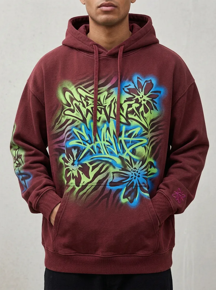 Men's Men's Streetwear Graffiti Floral Airbrush Printed Hoodie