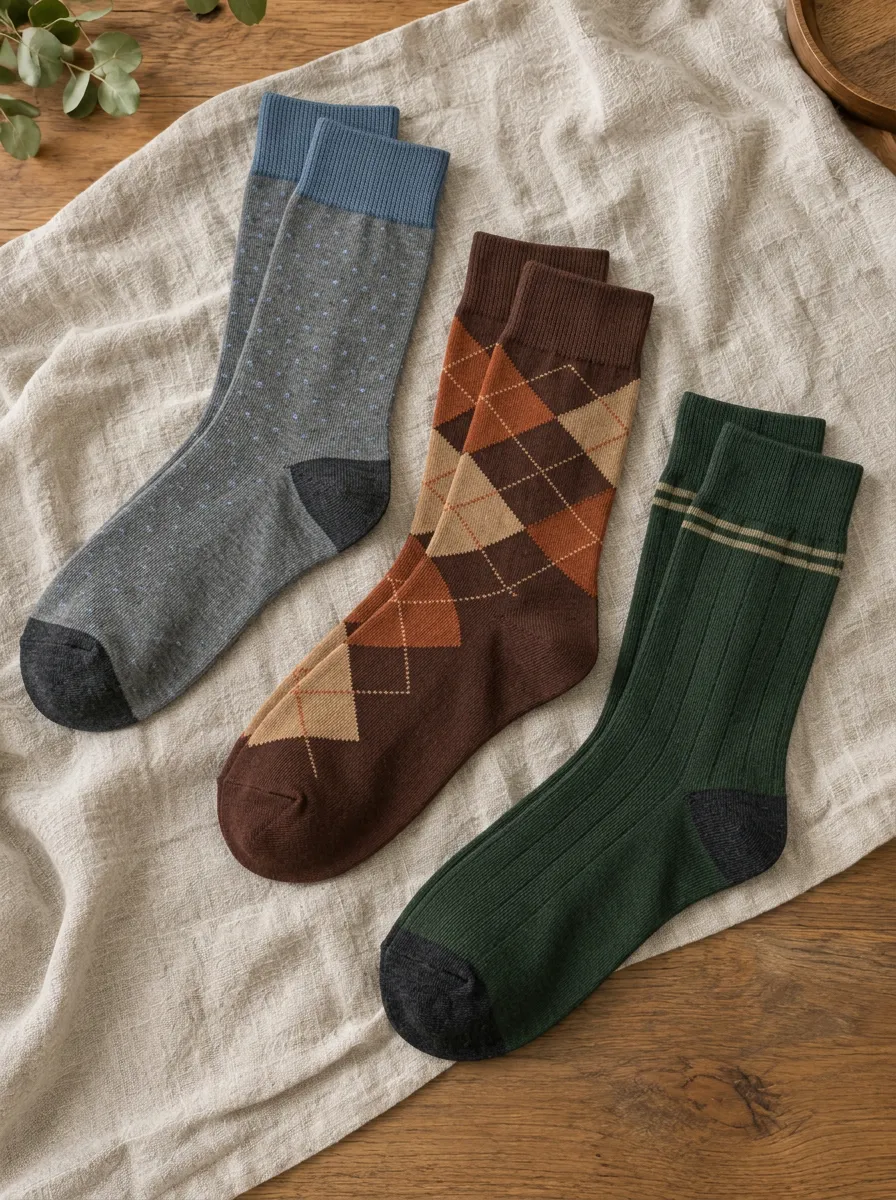 Men's Vintage Style Argyle Polka Dot Striped Printed Socks 3-Pack
