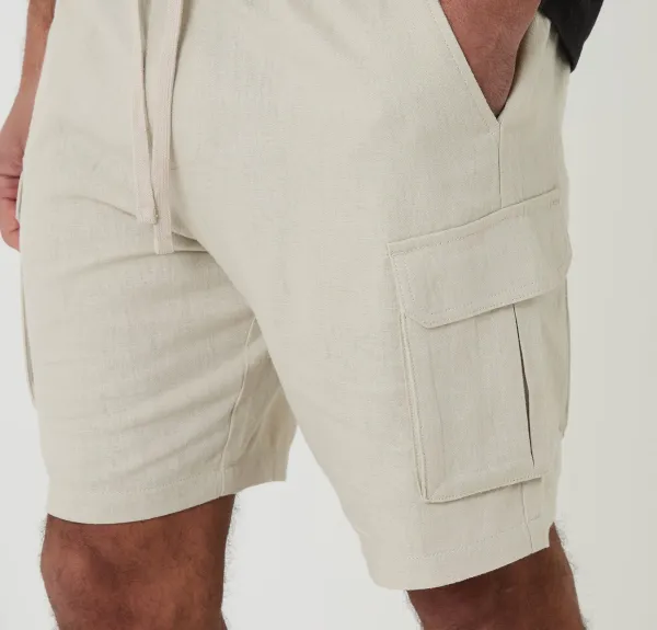 Light Stone Linen-Blend Cargo Shorts