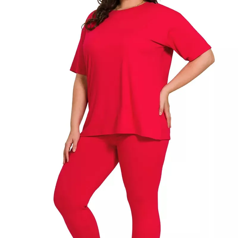 Classic Brushed Dty Microfiber Short Sleeve Top and Pants Loungewear Set
