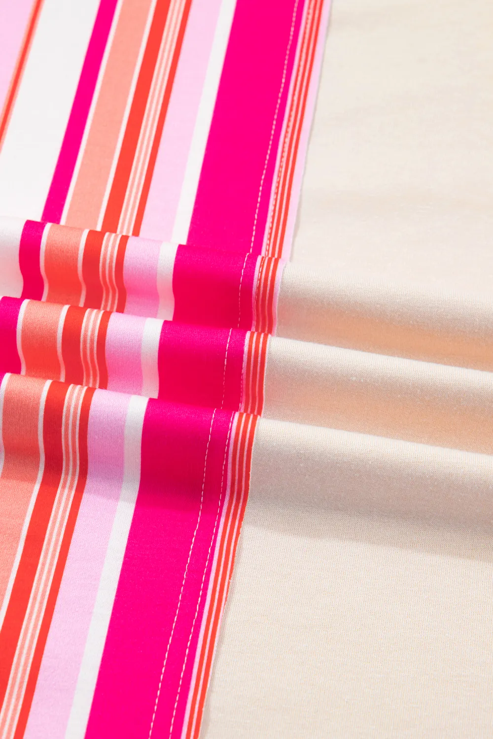 Pink Striped Block Flower Patched Top