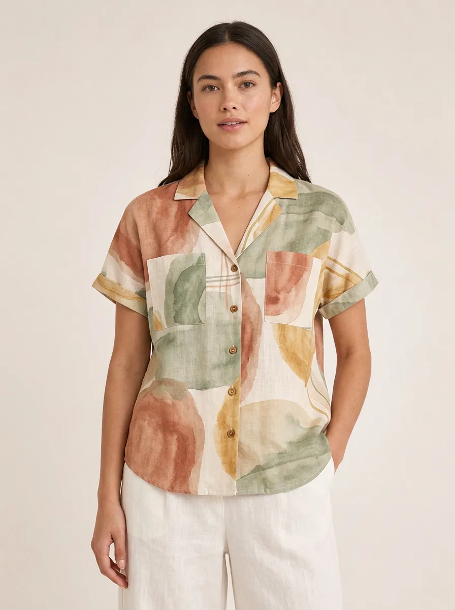 Women's Abstract Art Lover Watercolor Printed Button Down Shirt