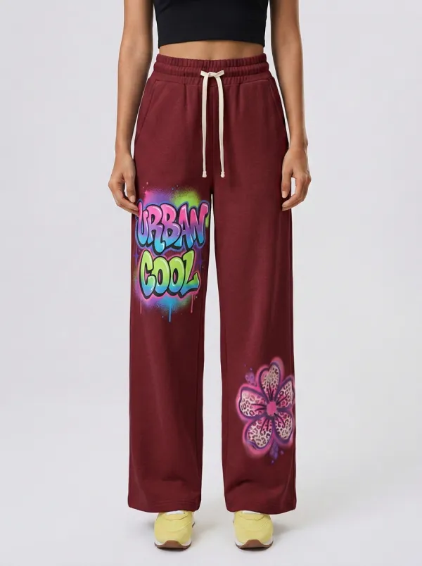 Women's Streetwear Urban Cool Graffiti Flower Printed Sweatpants