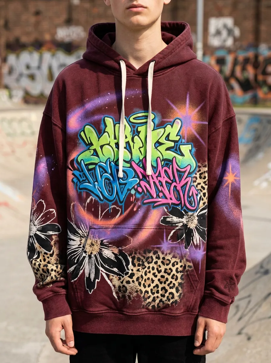 Unisex Streetwear Graffiti Leopard Flower Graphic Hoodie