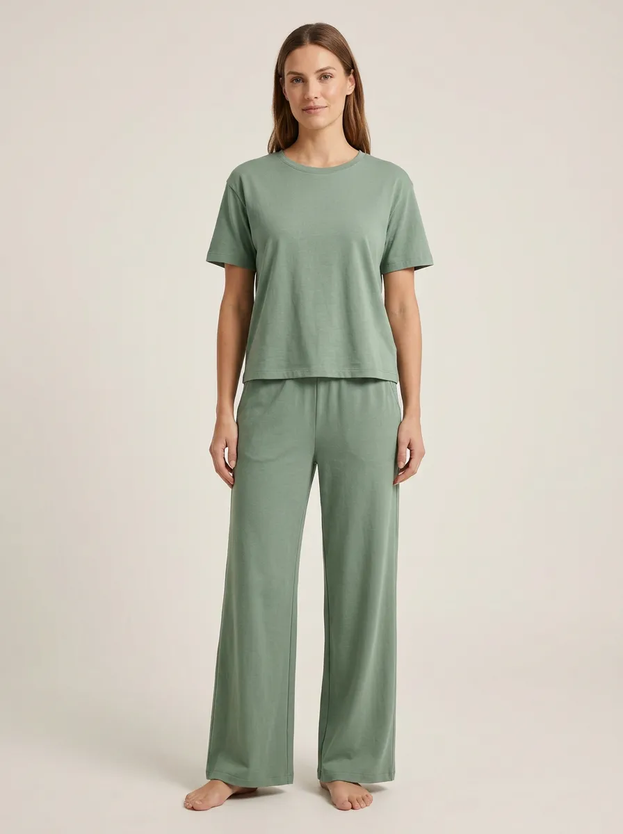 Women's Relaxed Crewneck Top And Wide-Leg Trouser Lounge Set