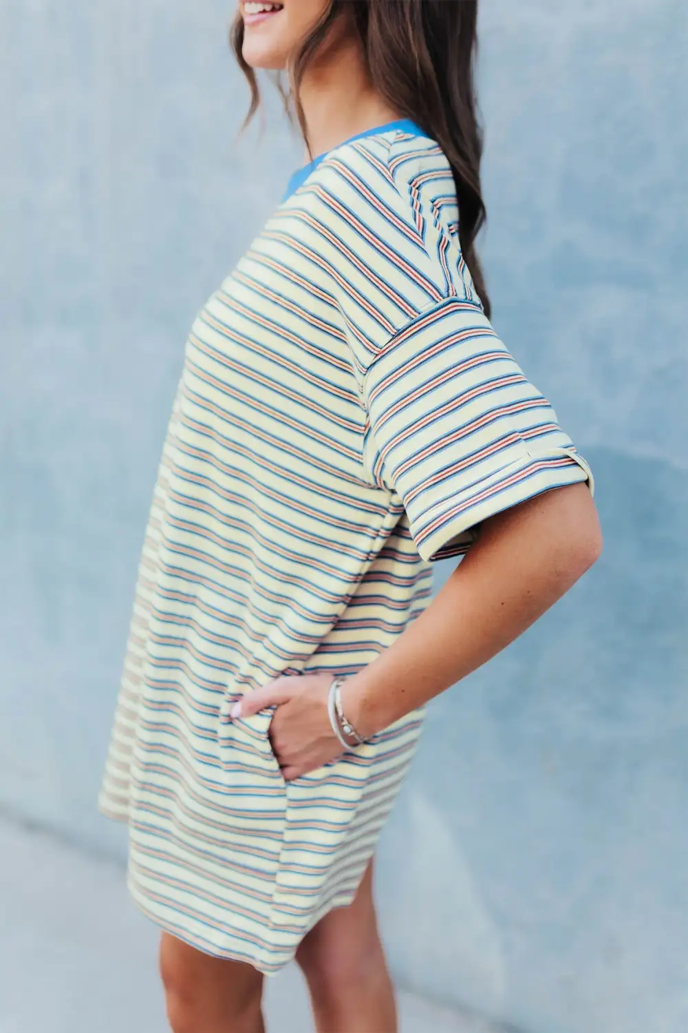 Drape Striped Drop Shoulder Mini Dress