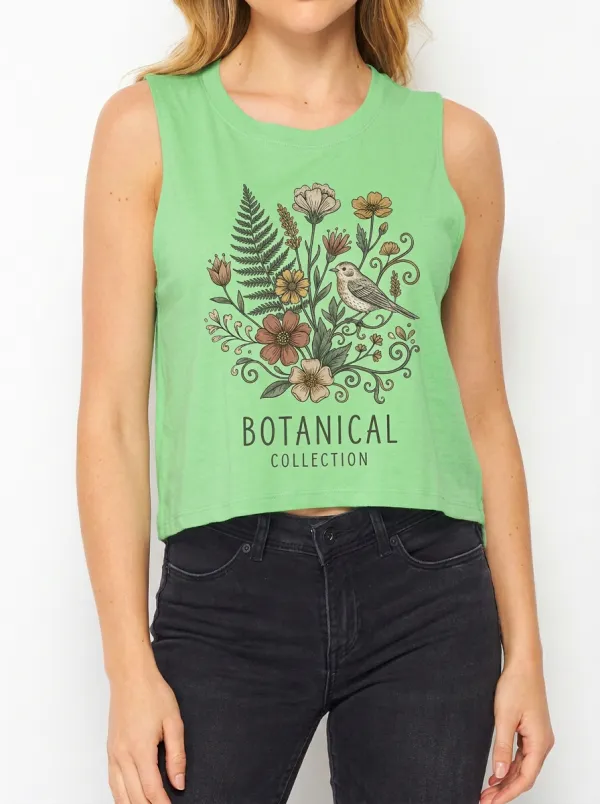Women's Nature-Inspired Botanical Bird Floral Printed Tank Top