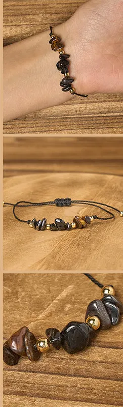Tiger Eye Tourmaline Pyrite Rope Bracelet