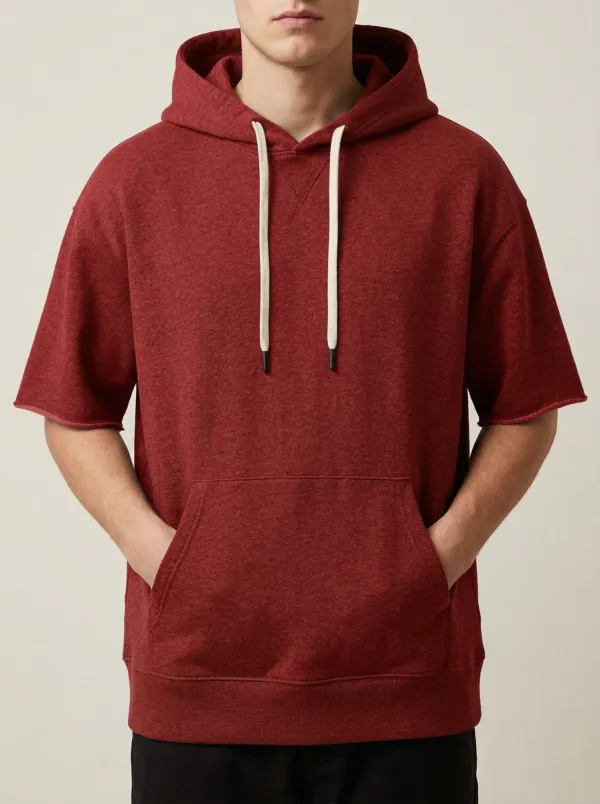 Casual Short Sleeve Pullover Minimalist Look Men's Hoodie