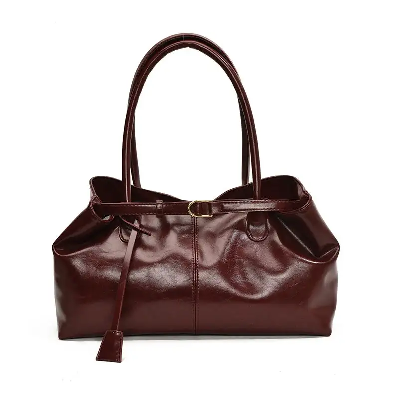 Chic Glossy Chocolate Brown Shoulder Bag