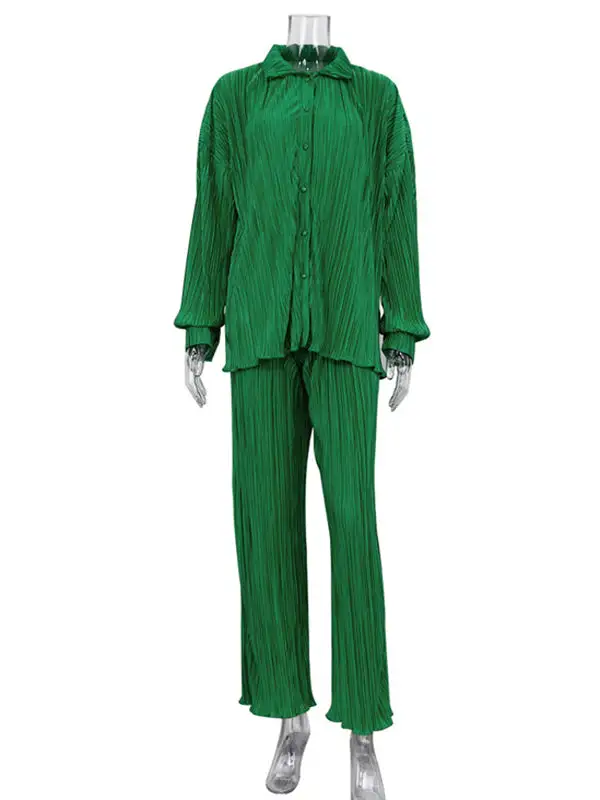 Pleated Blouse Wide Leg Set
