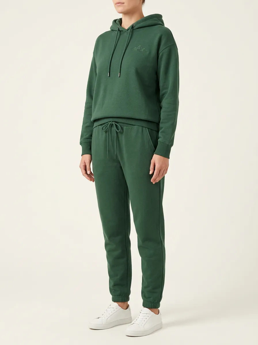Women's Mountain Embroidered Pullover Hoodie and Tapered Jogger Set