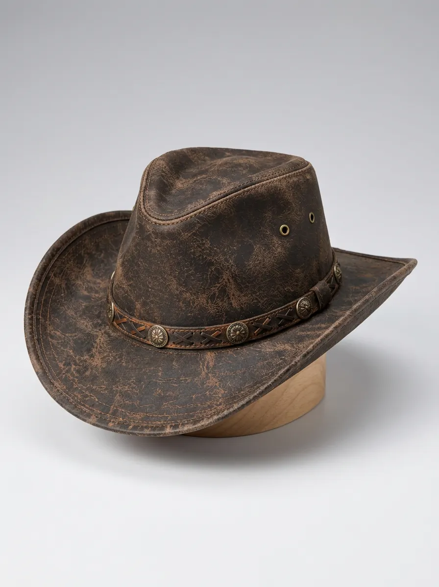 Western Cowboy Hat with Studded Trim and Leather Texture