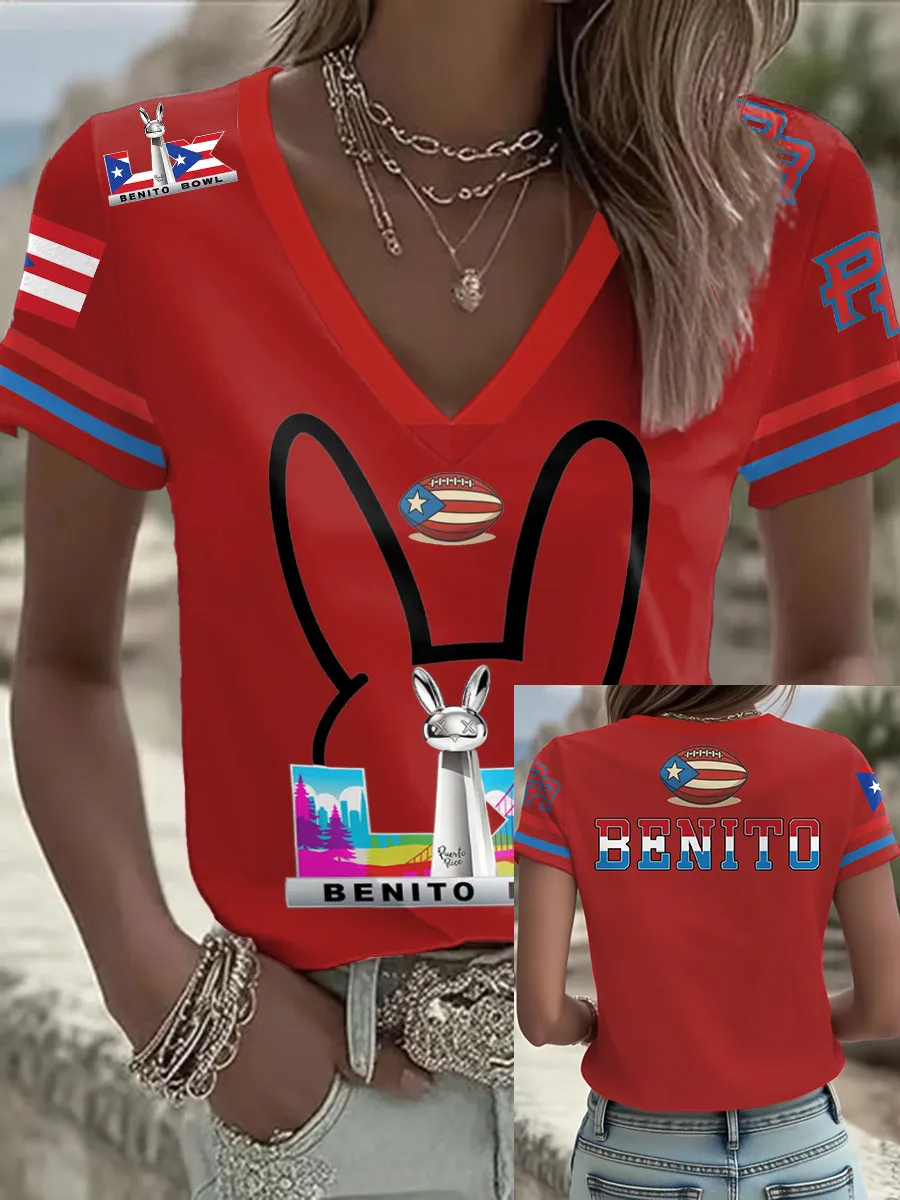 Women's Bunny Football Music Lover Printed T-shirt