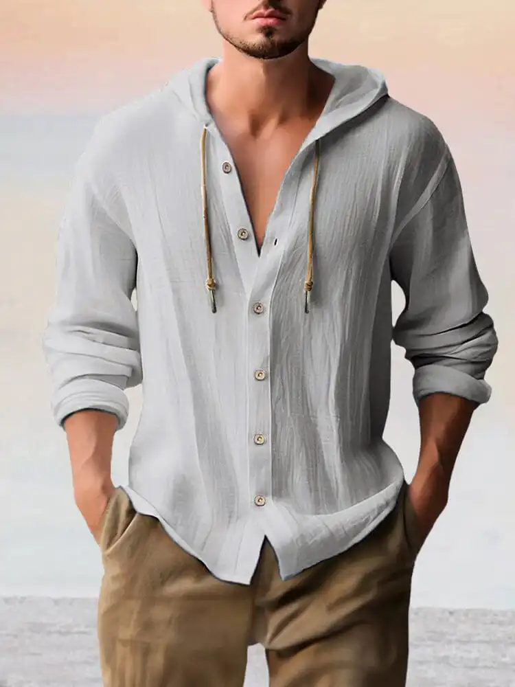 Ribbed Trim Cotton Linen Hoodie