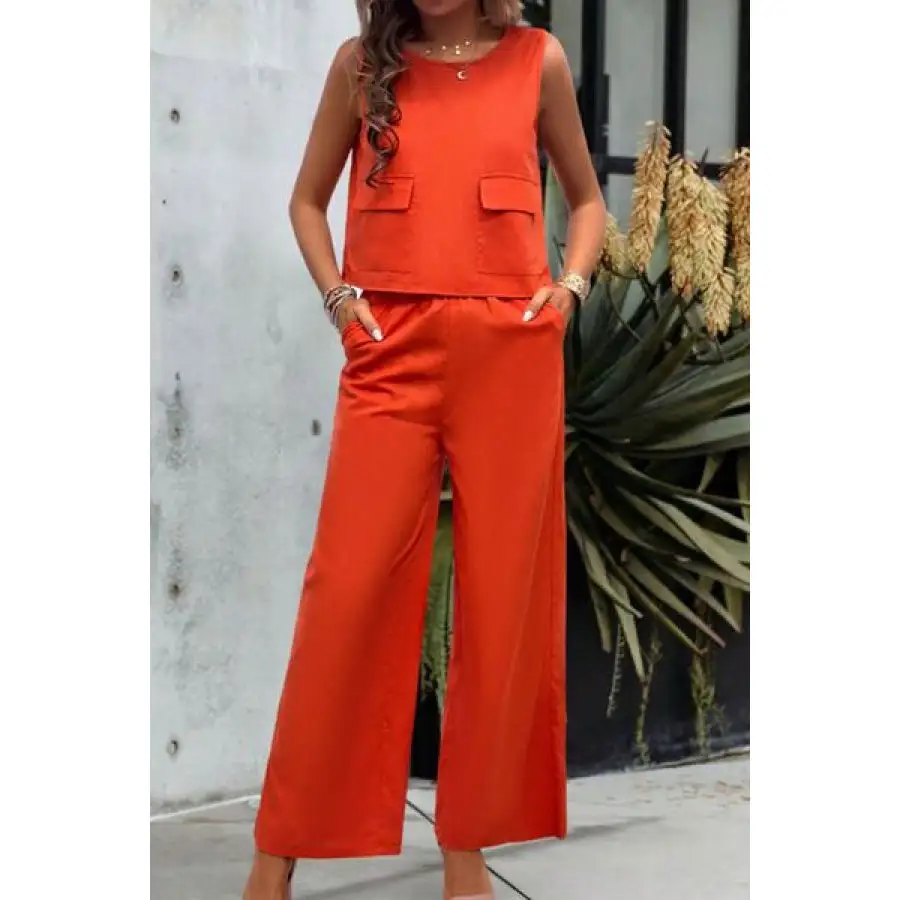 Round Neck Tank and Wide Leg Pants Set