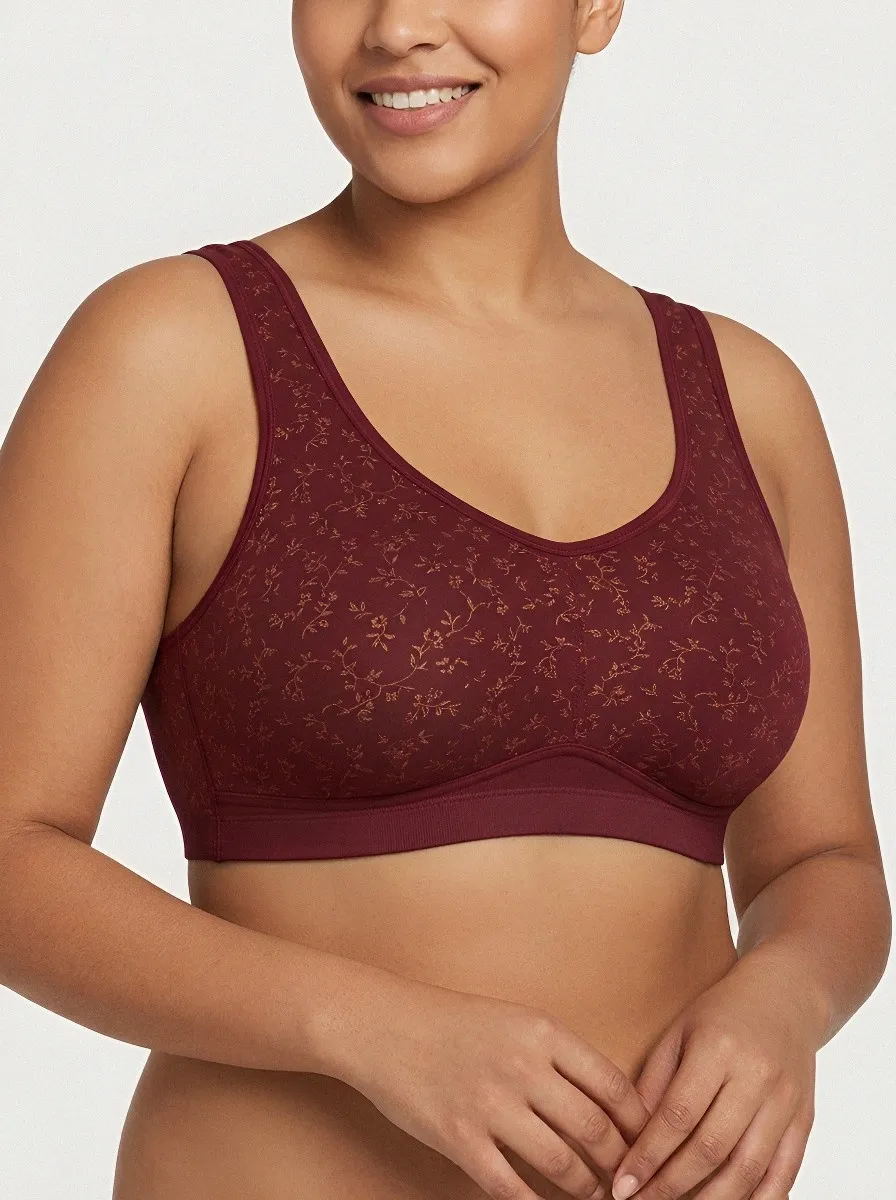 Women's Plus Size Beige Floral Scoop-Neck Wide-Strap Wireless Bralette