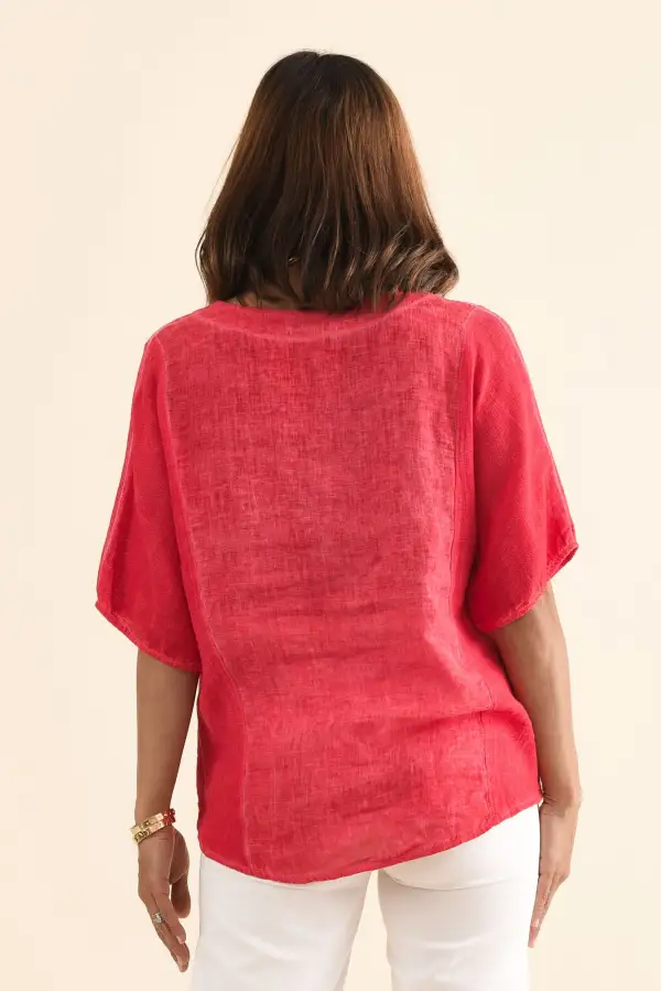 Linen Cotton Blend V-Neck Lightweight Breathable Top