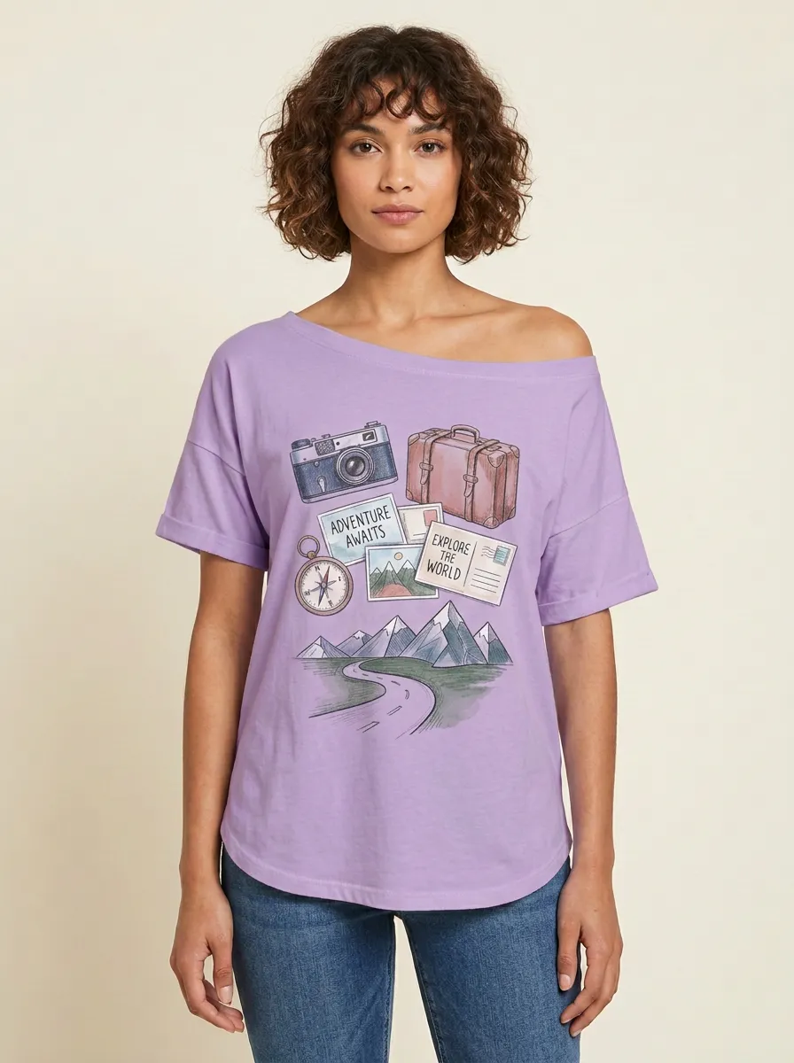 Women's Travel Lover Adventure Camera Mountain Printed T-shirt