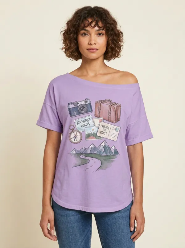 Women's Travel Lover Adventure Camera Mountain Printed T-shirt