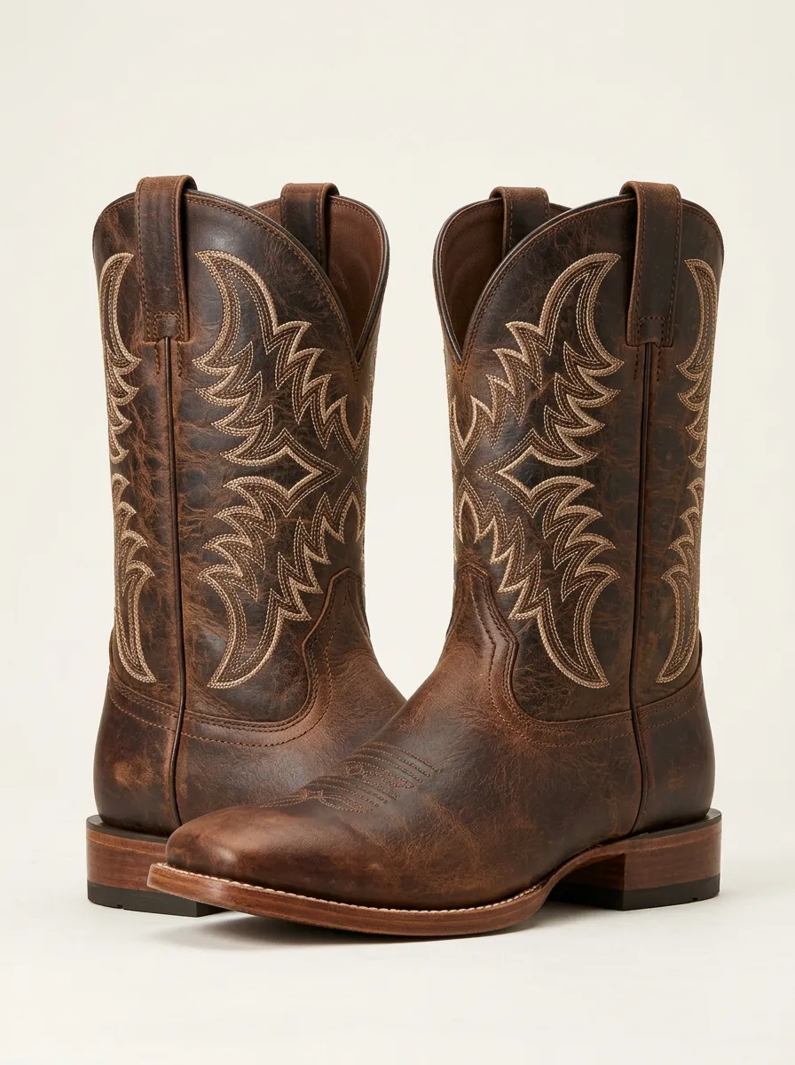 Trail Embroidered Distressed Frontier-Look Western Boots