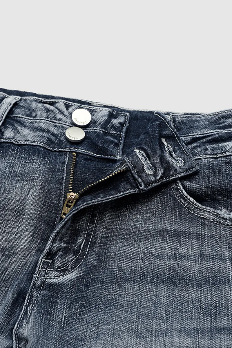Mid Waist Double Button Skinny Jeans