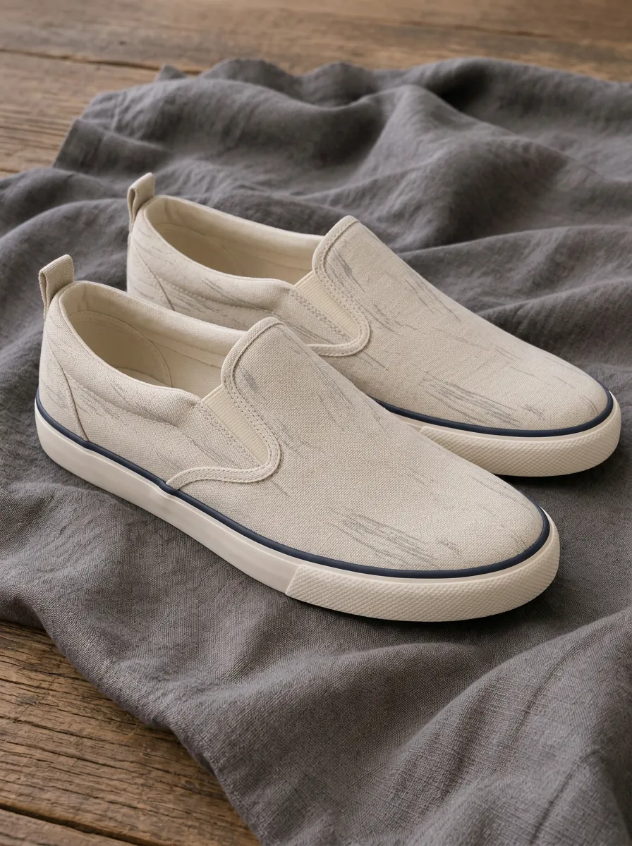Men's Minimalist Grey Brushstroke Printed Canvas Slip-on Shoes