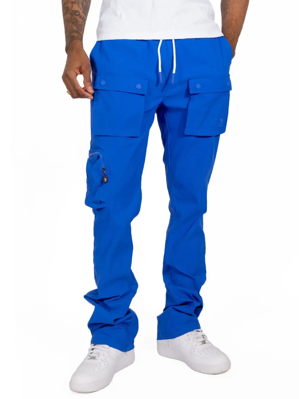 Nylon Stacked Cargo Pants - Royal Blue