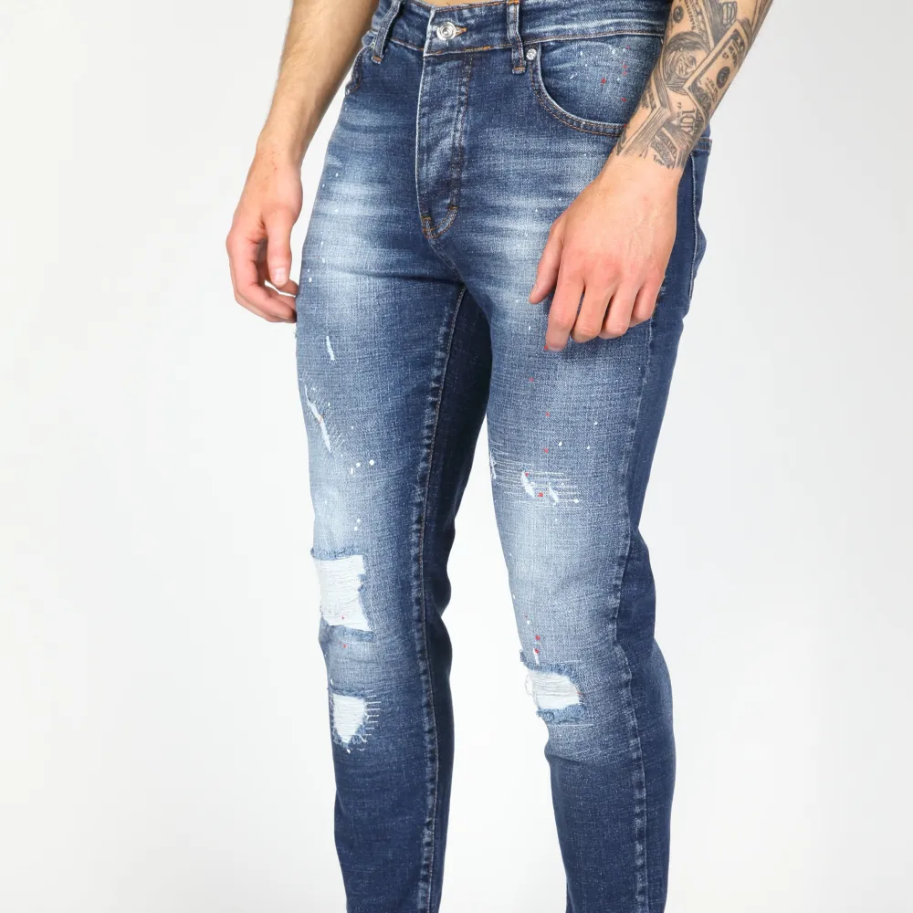 Classic Paint Detail Smart Fit Distressed Ripped Jeans